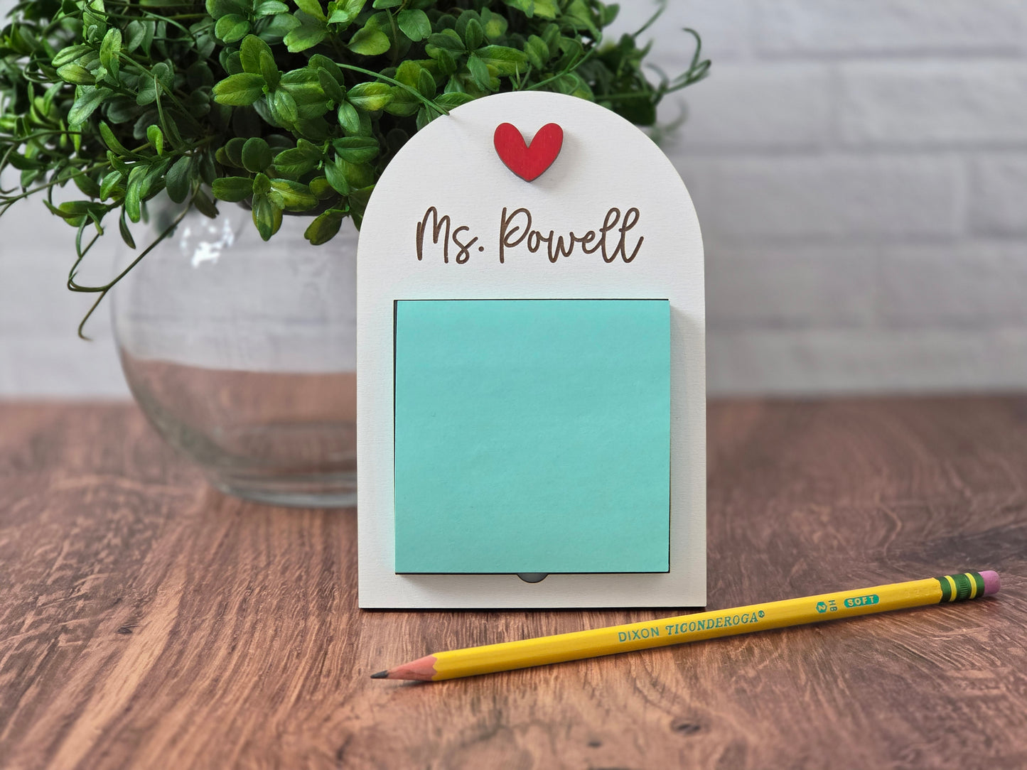 Personalized Wooden Post-It Note Holder – 3x3 Sticky Note Desk Organizer