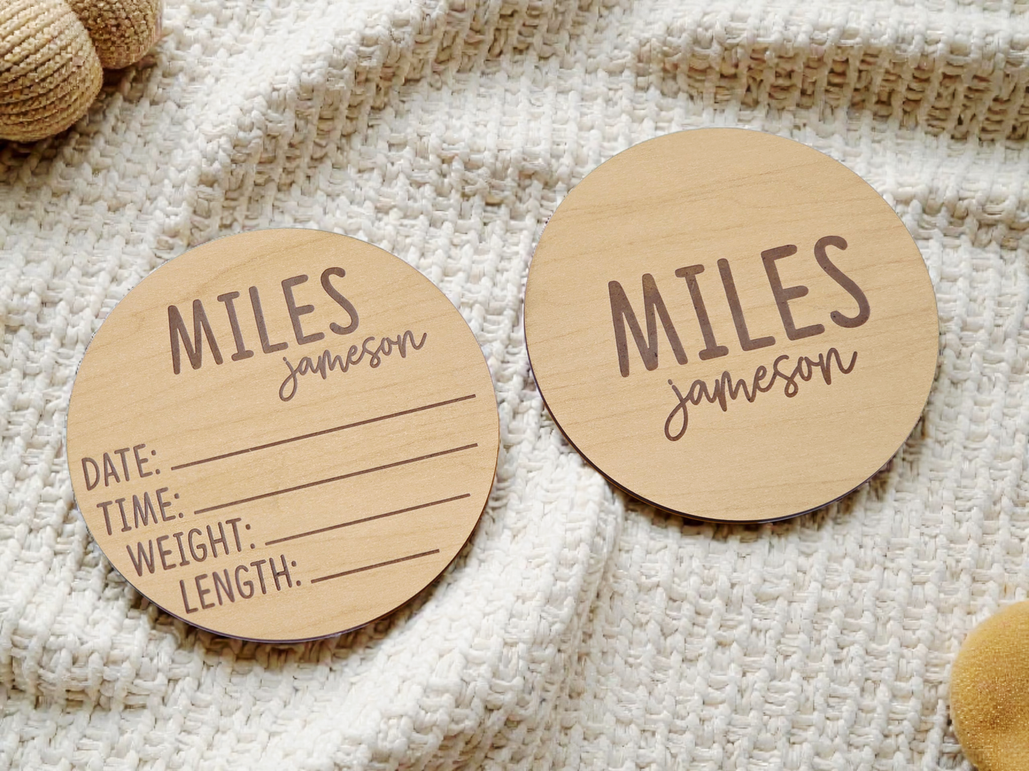 Personalized Wooden Name; Birth Stat Round – Nursery & Newborn Keepsake