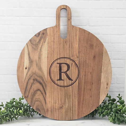 Personalized Round Acacia Wood Charcuterie Board – Monogram Engraved